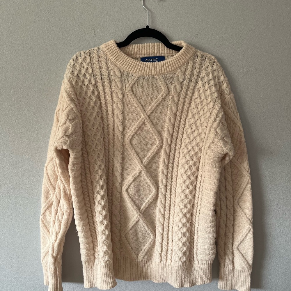 Aelfric Eden Cream Cable Knit Crewneck Sweater